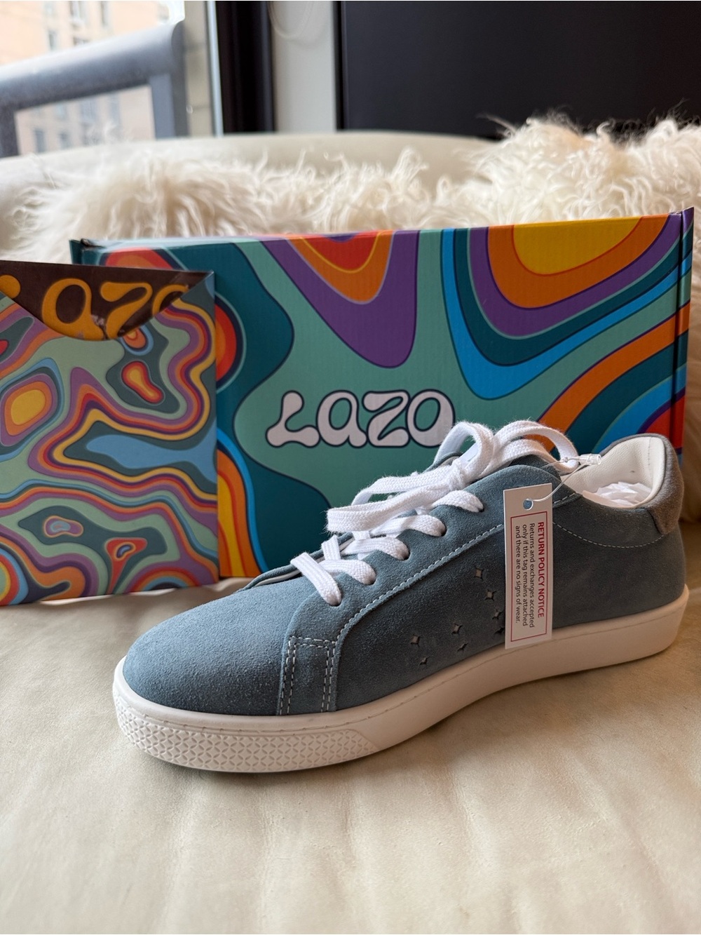 New, Lazo Halo Suede Sneakers – Aquamarine Blue/Smokey Quartz Grey – Size 6.5